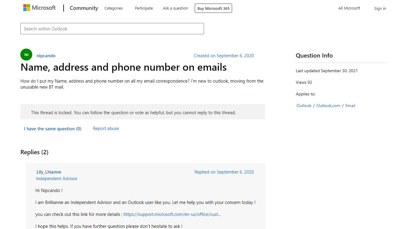 Name, address and phone number on emails - Microsoft Community